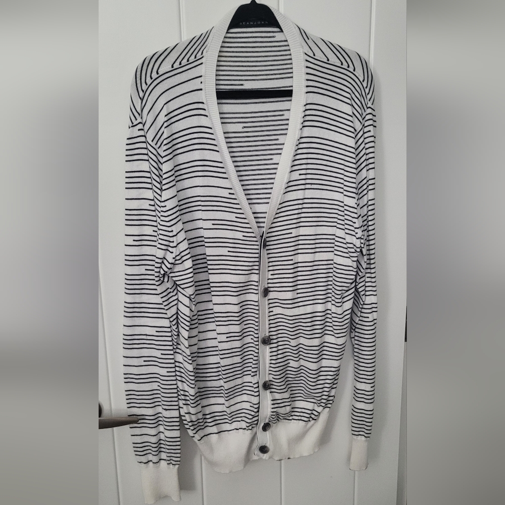 Sean John Black and White Striped Sweater